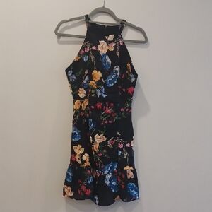 Parker Black Floral Halter Mini Dress with Blue and Yellow Blooms